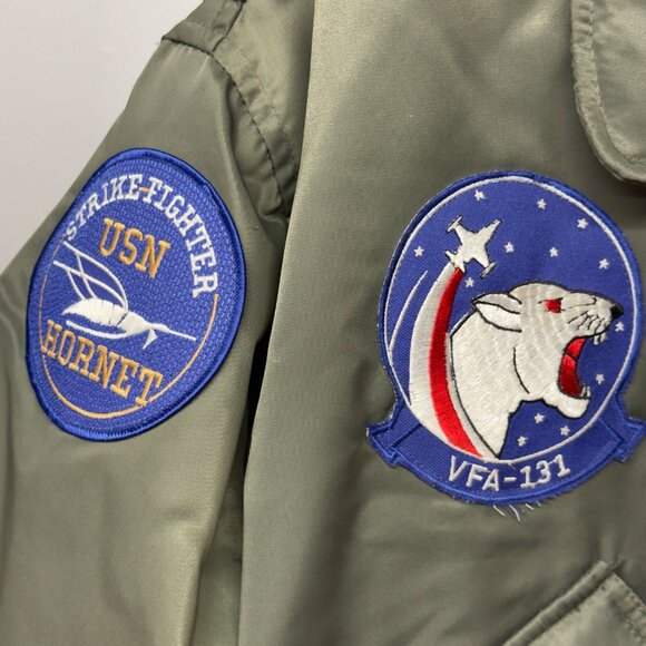 Vtg Military 90's US Navy Flight Jacket CWU-45 Fighter VFA-131Wildcats Hornet - Picture 5 of 10
